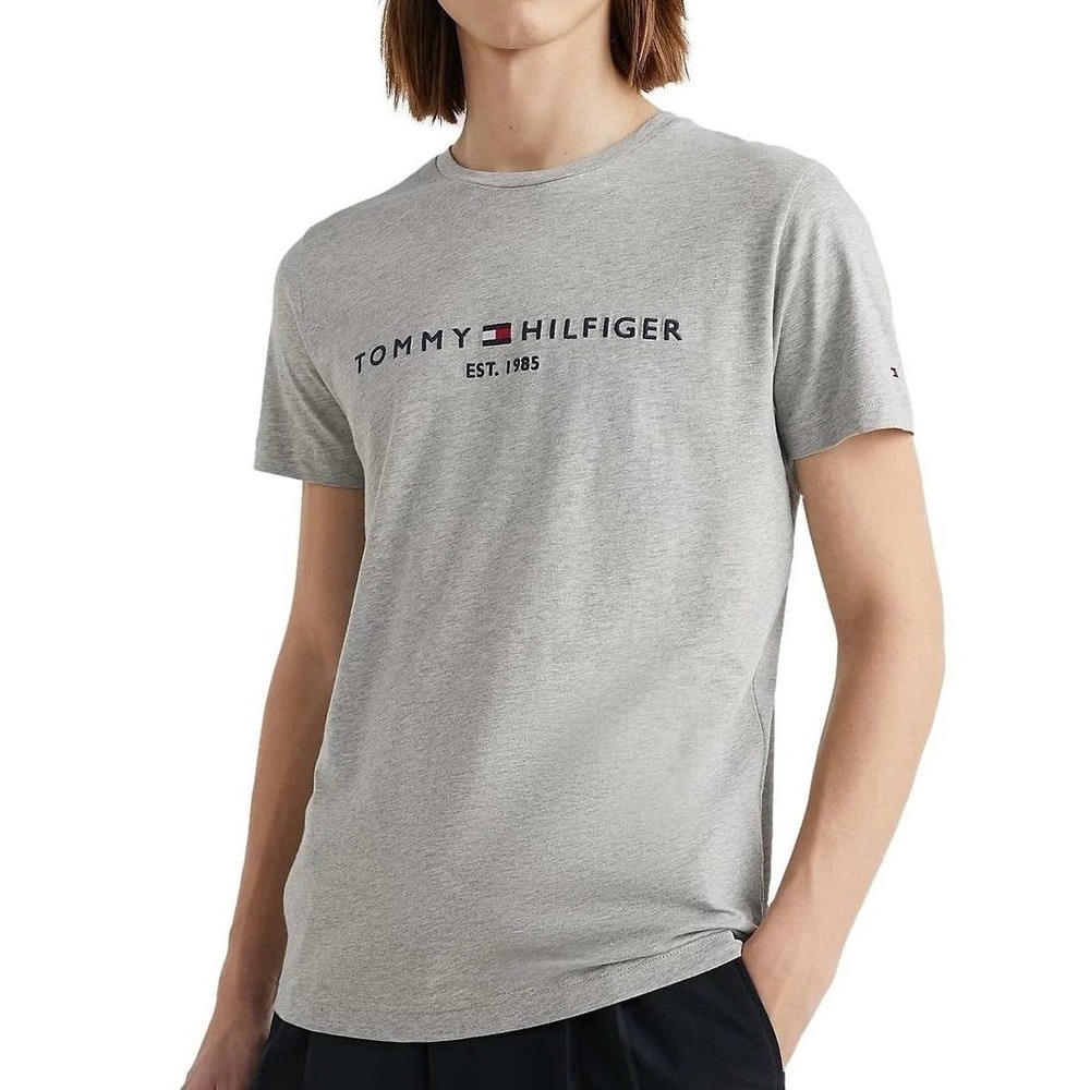 Tommy Hilfiger Men's Large Gray Slim Fit Logo T-Shirt Cotton